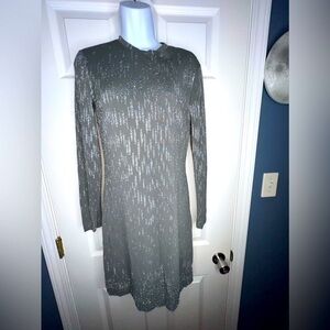 Vtg Nicole Miller Women’s 4 Grey Long Sleeve Sheath Cocktail Dress Silver S